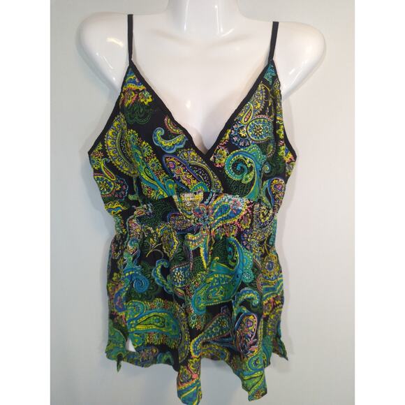 Cute Options Green Paisley Babydoll Cami V-Neck XL NWT Coastal Bohemian - Picture 1 of 9
